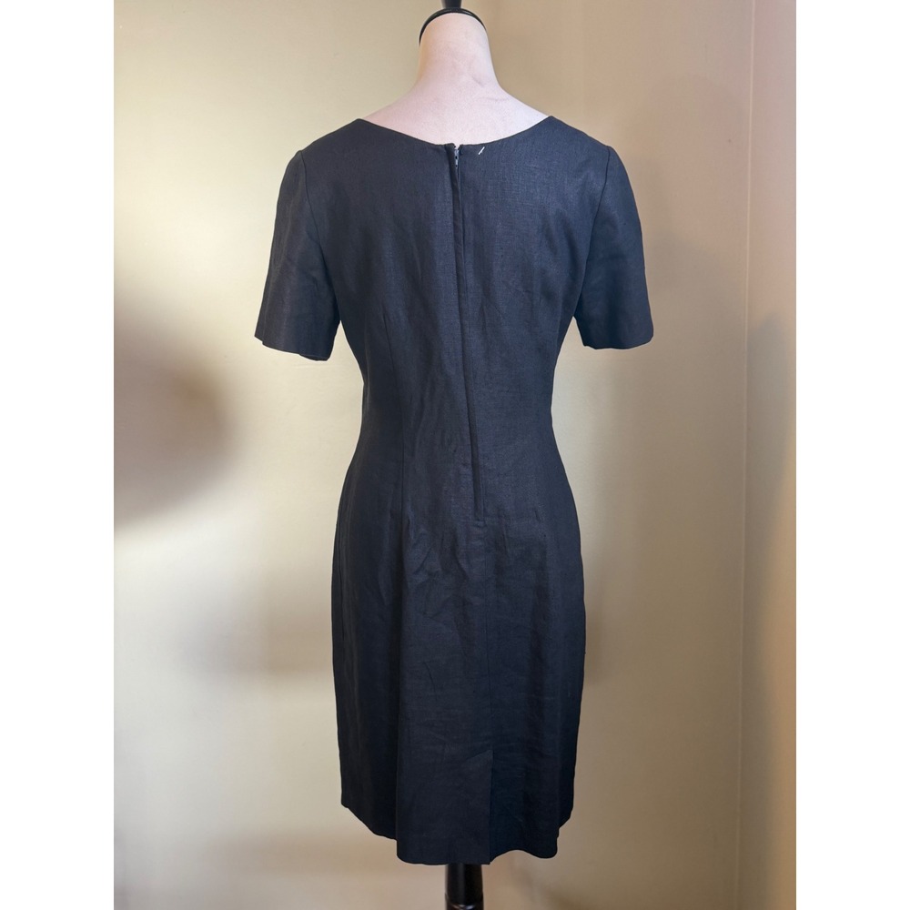 Ellen Ashley Black Linen Sheath‎ Dress White 8 retro embroidered coquette beaded - Picture 3 of 4